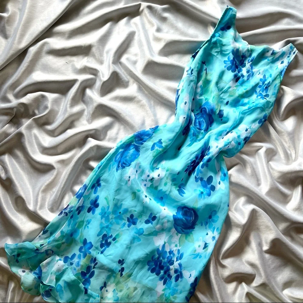 SALE ❤️‍🔥 Rare Vintage 90’s/y2k Slinky Floral Blue Dress - Picture 2 of 4